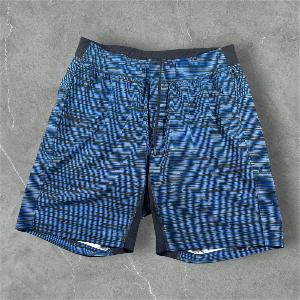Lululemon Athletic Shorts Mens L Blue Black Space Dye Striped Pace Breaker 9in